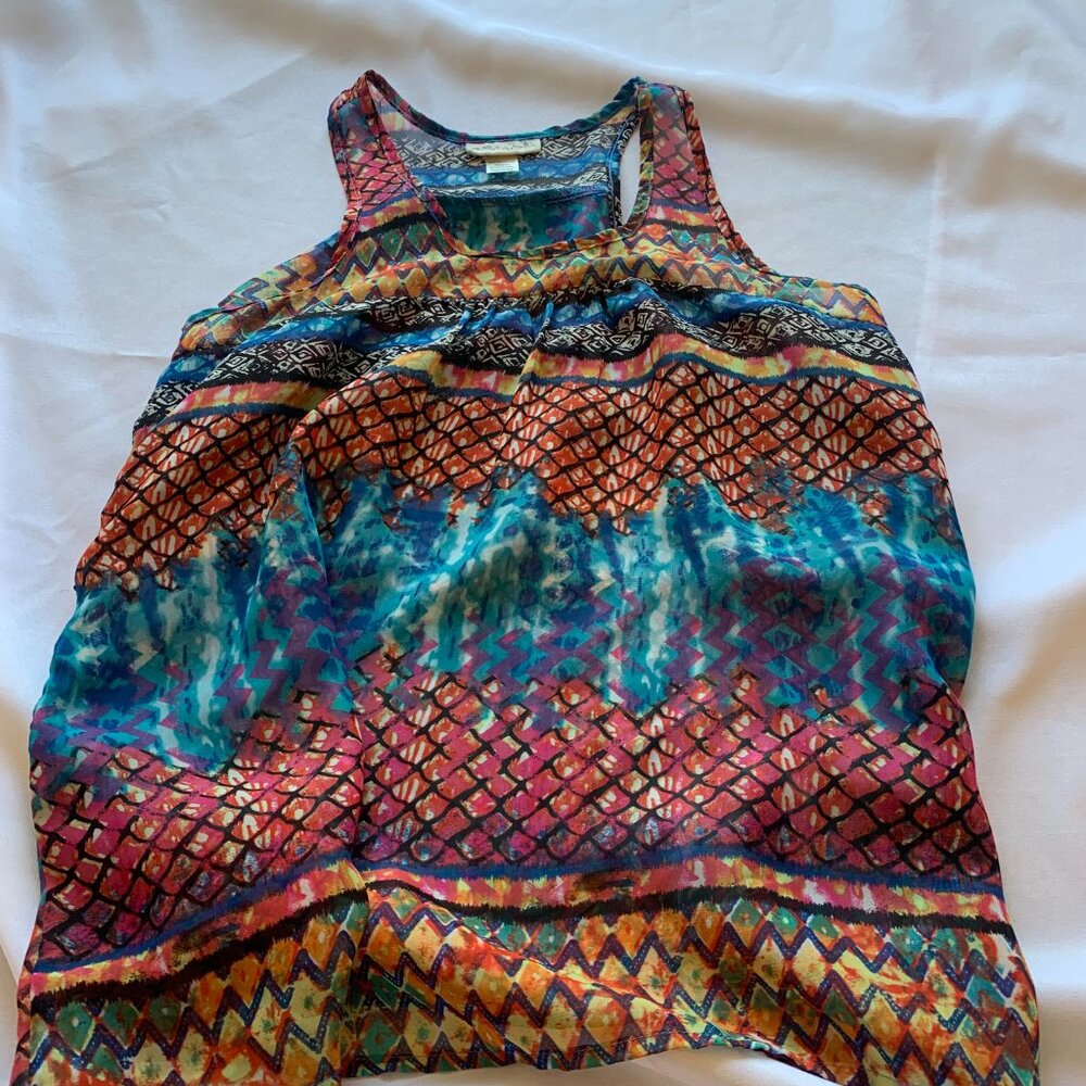 Sheer Vibrantly colored Bella Du Jour Sleeveless flowing top size medium